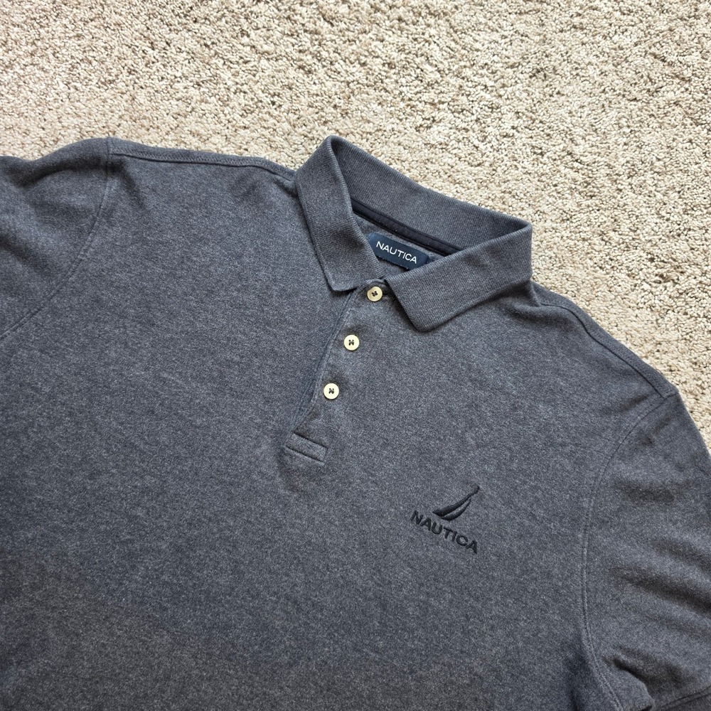 Nautica Polo Shirt Mens Medium Gray Short Sleeve Logo Cotton Casual Preppy Adult